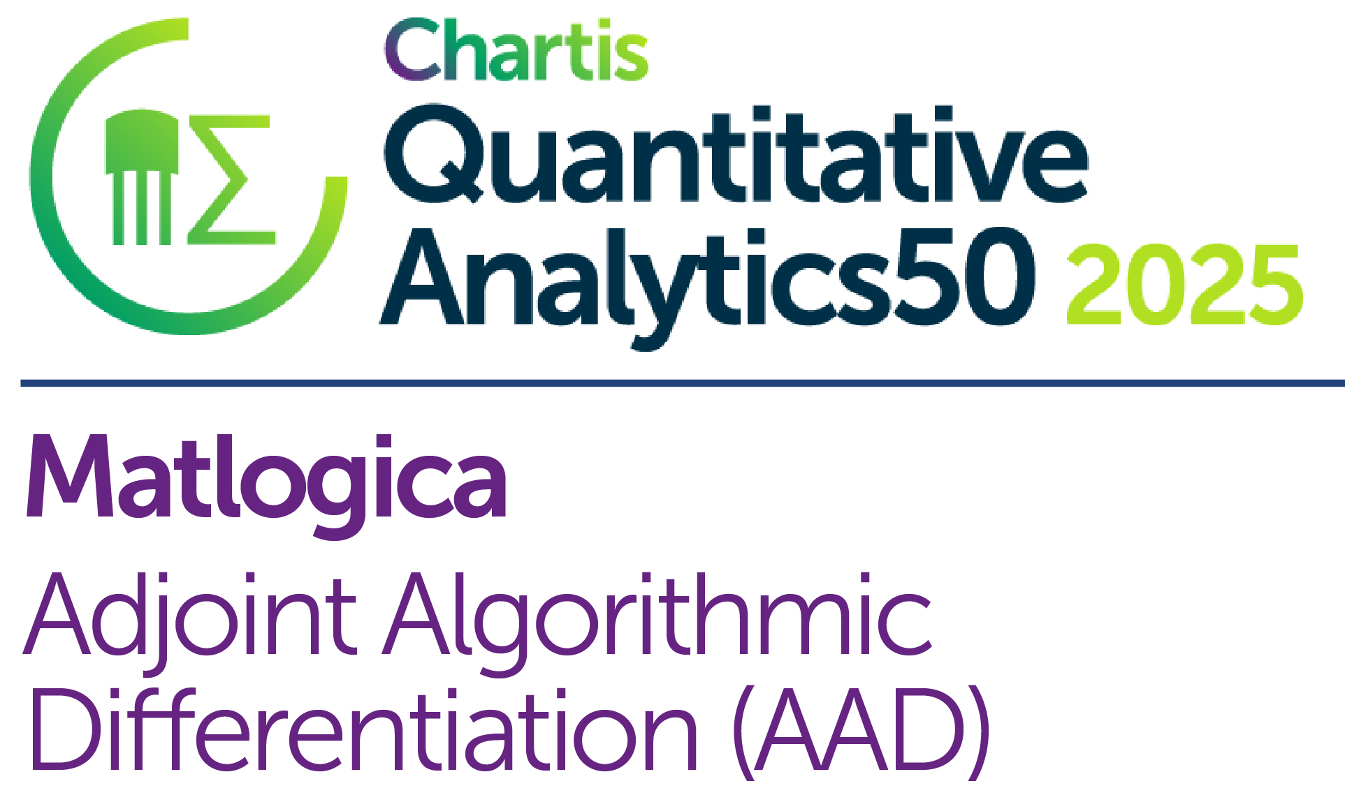Chartis QuantAnalytics50 2025 - MatLogica #13 Overall, Category Leader AAD